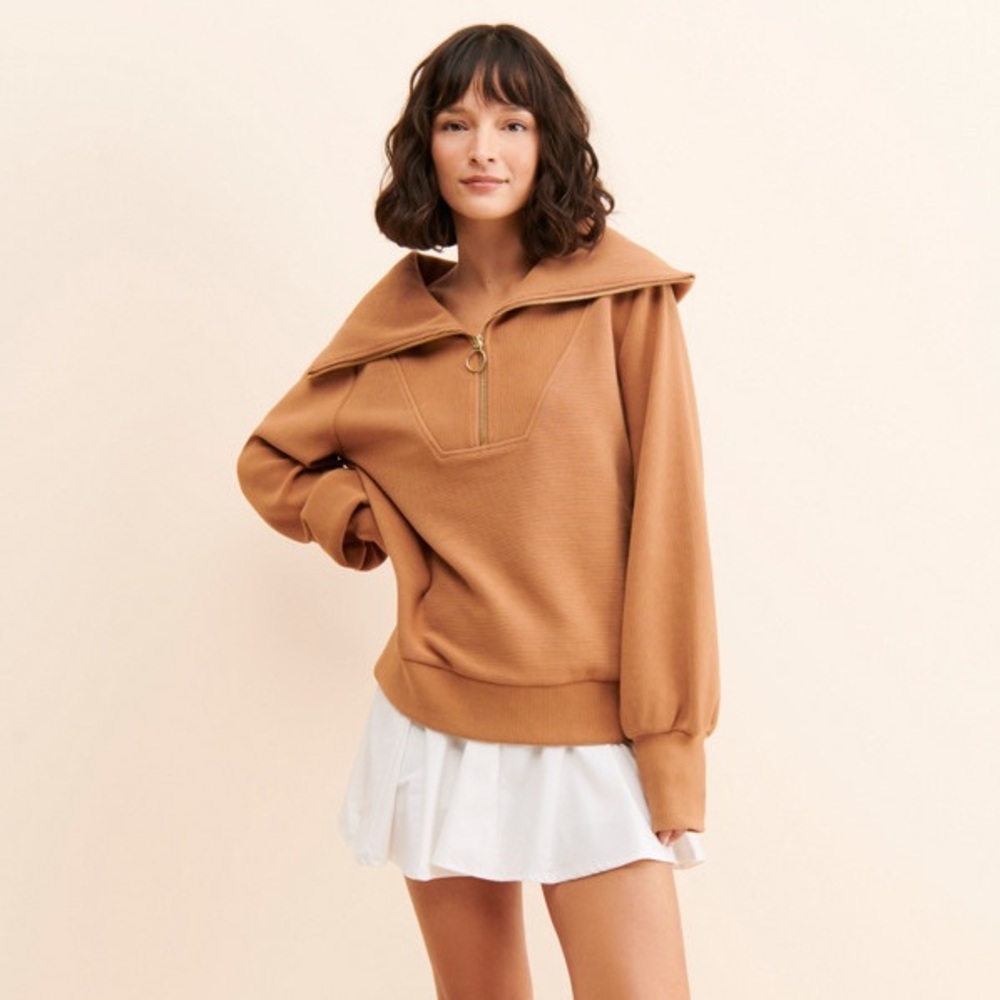 Varley Caramel Brown Funnel Neck Half-Zip Sweatshirt